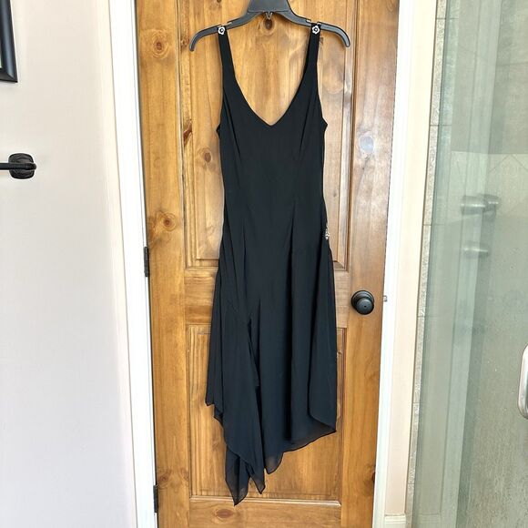 R & M Richards Dress 12 Black Embroidered Beaded Asymmetric Whimsygoth Gatsby - Picture 3 of 8